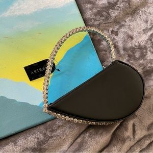 NWT Akira Black Heart Shaped Rhinestone Mini Handbag Clutch Novelty Purse